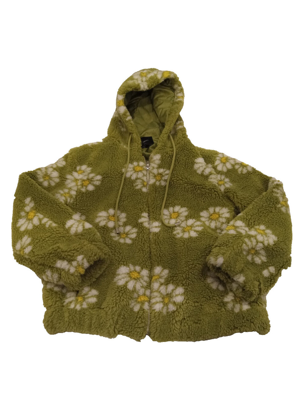 Forever 21 Olive Green Floral Sherpa Hoodie Jacket